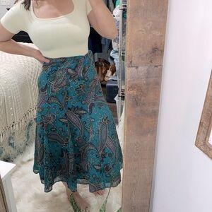 Coldwater Creek turquoise floral maxi skirt size petite extra small